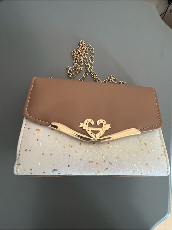 None Handbags - Tan Flap and White Star-Embellished Chain Crossbody